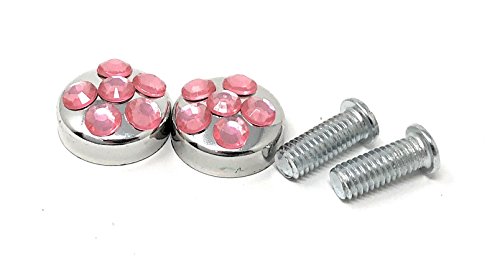 Bling 7 Rows Pink(A- Screw Cap Type) Crystal Rhinestone-Metal Chrome License Plate Frame With Two Caps #TOP3