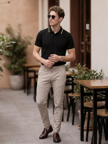 Image of Veirdo Pure Cotton Half Sleeves Regular Fit Plain Solid Classic Polo Colored Collar T-Shirt for Men (Colors: Olive, Maroon, Navy, Black, Green & Orange)