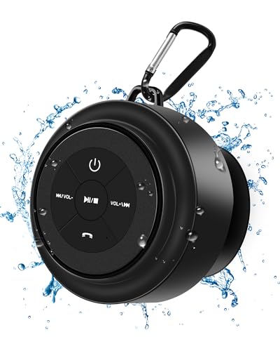 Bluetooth Shower Speaker, Portable Bluetooth Speakers, IP67 Waterproof Wireless Speaker with Suction Cup & Carabiner, Built-in Mic, True Wireless Stereo for Camping Travel,Electronic Gifts - Black