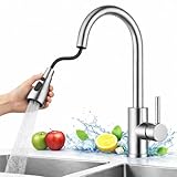 Grifo Cocina EXTRAIBLE de ACERO INOXIDABLE. 3 FUNCIONES; 2 Chorros y Pausa. MOVILIDAD de 360º. Grifo Extensible Cocina.