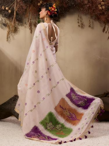 Image of SGF11 Women's Soft Cotton Linen Silk Saree With Unstitched Blouse Piece