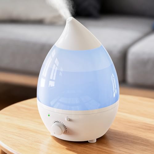 【Amazon.co.jp限定】卓上加湿器 小型【2025年モデル・しずく型デザイン】超音波式 ミスト量無段階調整 1.8L容量 最大120ml/h 静音運転 LED雰囲気ライト搭載 7〜12時間連続運転 アロマ対応 空焚き防止機能付き 省エネ・簡単操作 お手入れラク 寝室/オフィス/リビング向け 日本語説明書付 PSE認証済み(ホワイト)