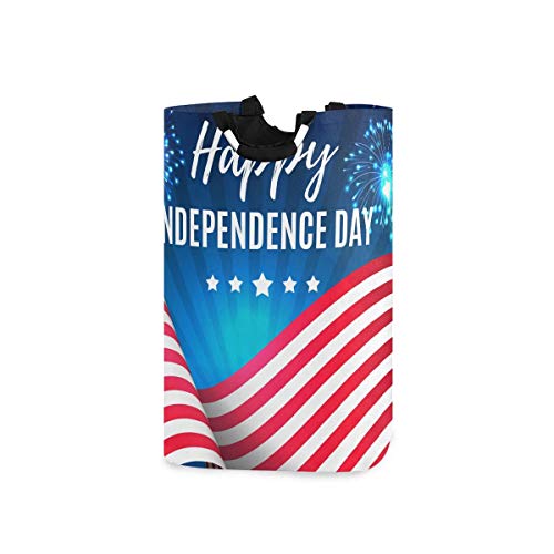 Canasta de lavander�a con bandera americana, bolsas grandes y sucias, plegables, impermeables, duraderas, redondas, de Oxford, para el d�a de la independencia, plegable, de almacenamiento, organizaci�