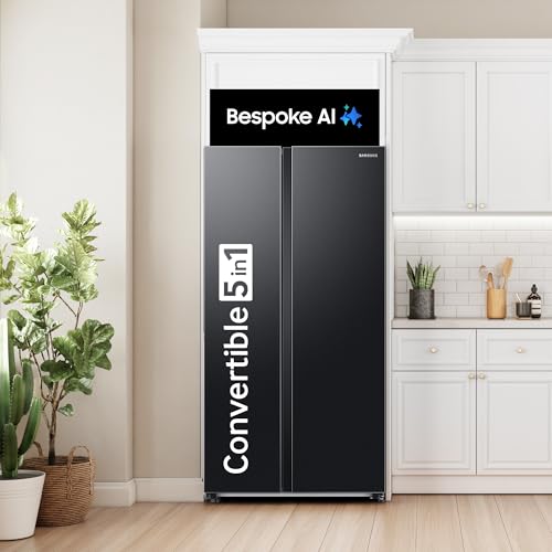Image of Samsung 653 L, 3 Star, Frost Free, Double Door, Convertible 5-in-1 Digital Inverter, Side By Side AI Enabled Smart Refrigerator with WiFi (RS76CG8003B1HL, Black Matte /Black DOI)