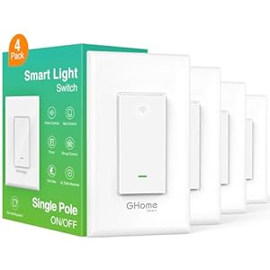 GHome Smart Switch,Smart Wi-Fi Light Switch Compatible with Alexa and Google Assistant 2.4Ghz, Single-Pole,Neutral Wire Required,UL Certified,Remote/Voice Control, No Hub Required (4 Pack)