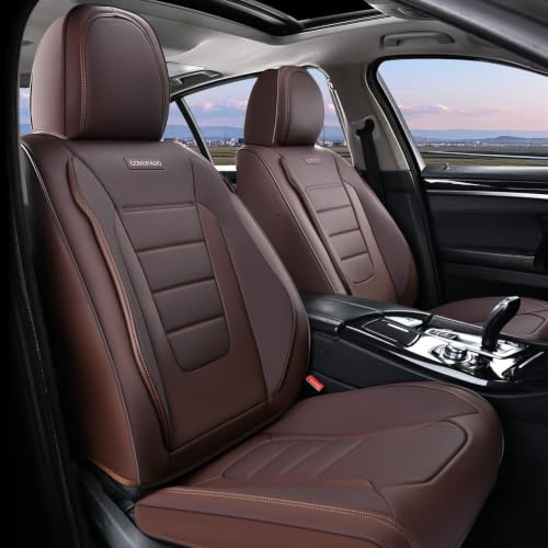 Image of Coverado Car Seat Covers Front, Seat Covers for Cars, Waterproof 2-Pack Car Seat Cushions, Leather Carseat Seat Protectors, Universal Seat Covers Fit for Most Sedans SUV Pick-up Trucks(Brown)