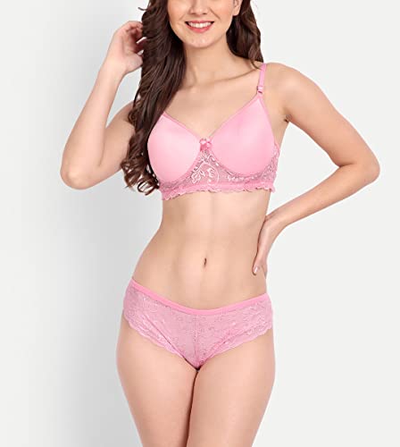 Image of FIMS - Fashion is my style Women Cotton Floral Lace Padded, Non-Wired, Full Coverage, Seamless Bra Panty Set, Multicolor, Lingerie Set