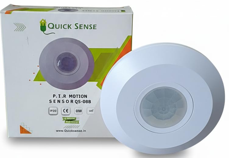 Quick Sense QS-08 | 360° Ceiling PIR Motion Sensor | Ultra Slim 1-Inch Profile | Adjustable Light Sensor & Timer | Indoor Use | Energy Saving Detector | Pack of 1