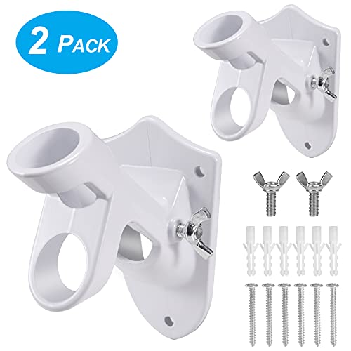 Bonwin Flag Pole Holder Brackets, 1" Flag Pole Mounting Bracket With Hardwares For House Wall Mount, 1" Inner Diameter, Two Positions & Aluminium Alloy, Rust Free Coated (White - 2 Pack) #TOP1