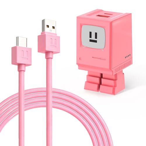 Image of Aolcev USB C Cable for iPhone 17 Fast Charging Robot USB C Wall Charger Block 30W Type C Cord Cute Charging Blocks for iPhone 16 15 Pro Max iPad Galaxy S25 Phone for Women Pink