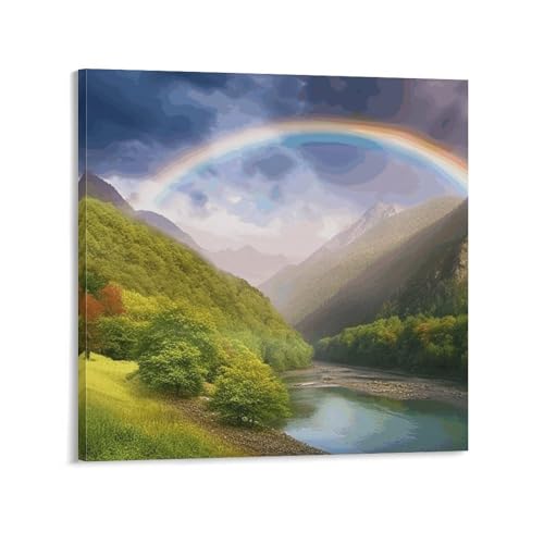 Toile murale abstraite montagne arc-en-ciel cadre 50x50cm moderne