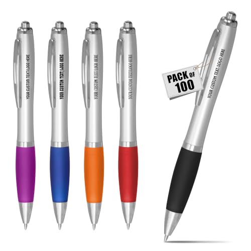 DISCOUNT PROMOS Personalized Ballpoint Pens with Rubber Grip and Click Button, Pack of 100 - Ergonomic Design, Ideal for Bulk Office Supplies & Trade Shows – Black