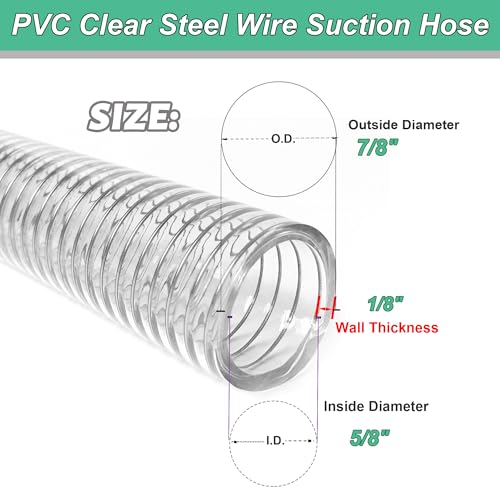 Image of PVC Reinforced Hose 5 /8 inchID x 10ft Suction Hose Clear Steel Wire Tubing | Heavy-duty Spiral Steel Flexible Hose,Drain Fuel Oil Gas Water for Marine Bilge Pump Pond Spa