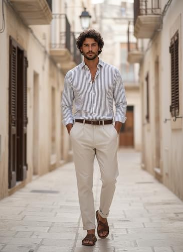 Image of Lymio Men Shirt | Men's Striped Button Down Shirt - Slim Fit Casual & Resort Wear Shirts for Men | Premium & Trendy | Summer and Vacation Ready (Crazy-Full)