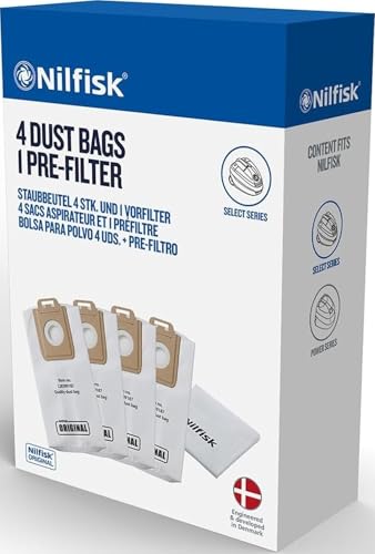 4 Bolsas Aspiradoras Nilfisk Select + Pre-filtro - Recambio Original - (128389187)