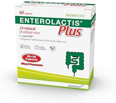 Enterolactis Plus, confezione da 60 capsule: fermenti lattici, probiotici, supporto per equilibrare la flora intestinale alterata Generico - integratore