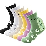 CASMOS Colorful Cat Socks Women Thin,Cute Womens Socks Crew Cotton,Fashion Funny Novelty Cozy Casual Everyday Breathable Stocking Stuffers Funny Gifts for Cat Lovers for Women Sock Size 7-9 6 Pairs