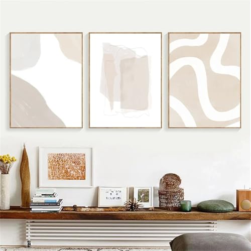 Juego de 3 Cuadros Lienzo Con Geometría Abstracta Tonos Tierra Color Beige Gris Neutro Pósteres Pared Arte de Pared Bohemio Impresión Sala Estar Decoración Oficina - 40x50Cm/(16x20 Pulgadas) Sin Marco