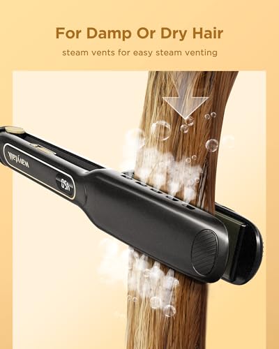 Wavytalk Professional Titanium Flat Iron, 1.75-Inch Wide Hair Straightener, Dual Voltage, Silky Smooth Finish, Black