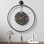 30.7×20 Inch Large Wall Clocks for Home Oversized,Big Metal 3D Roman Numeral Dial,Black Modern Minimalist Pendulum Wall Clock with Elegant Walnut Pointers for Office,Dining Room Decor