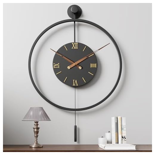 34.6×24 Inch Large Modern Decorative Oversized Pendulum Wall Clocks for Living Room,Big Minimalist Metal 3D Roman Numeral Dial,Classical Wall Clock With Walnut Pointers for Entryway,Dining Room Decor