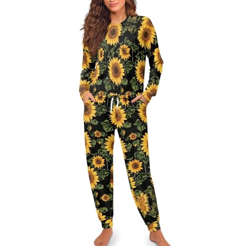 Image of Women's Pajamas Set Soft 2 Piece Loungewear Long Sleeve Pj Set Matching Sleepwear with Pockets for Women Plus Size