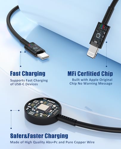 for Apple Watch Charger Fast Charging,3 in 1 Multi Chargers Cable with 20W USB C Charger, iWatch Charger Cord for iWatch Series Ultra2/SE/10/9/8/7/6/5/4/3/iPhone 15 16 Pro Max/14/13/12/11 - Image 7