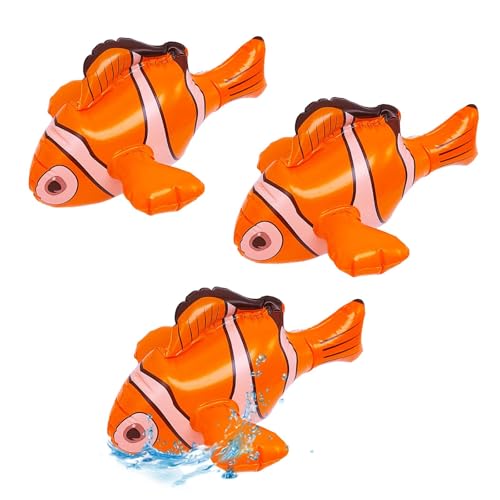 SAIIURV 3 Stück Aufblasbare Clownfische, Aufblasbare Schwimmtier Kinder, Wassertiere Aufblasbar, Aufblasbarer Tropischer Fisch, Schwimmtiere für den Pool Strand Schwimmbad 27CM (3 Stück)