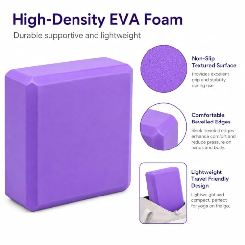 Image of Exerz EXYB-002 Yoga Blocks 2PK High Density - Comfortable Fitness Foam Bricks, Anti-Slip, Lightweight and Travel Friendly