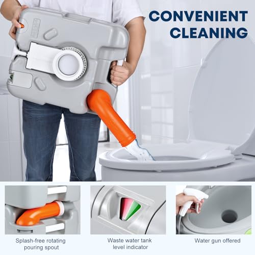 Kohree 5.8 Gal Camping Toilet: Portable Toilet for Adults with Diagonal Elongated Bowl Seat, Large Waste Tank, Leak-Proof Cassette with Level Indicator, RV Travel Porta Potty for Boat Trip Home Use - Image 5