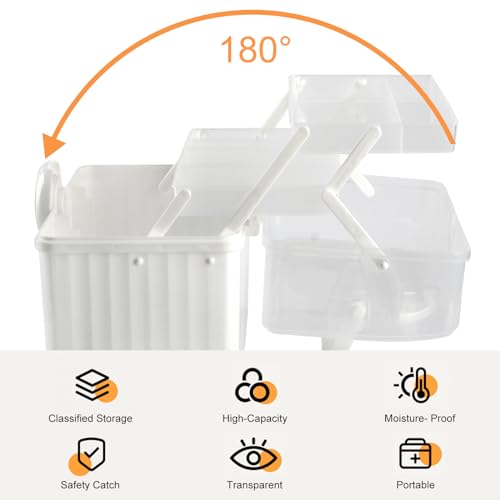 Image of First Aid Box Organizer Empty Large Capacity Supplement 3 Layers Portable Emergency Medical Organizer with Handle for Family, Office and Travel (White-Clear)