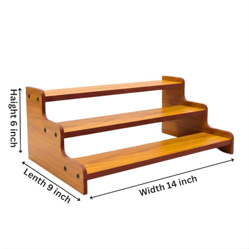 Image of 3-Tier Spice Rack, 13.8 Inch Wood Step Shelf Countertop Spice Storage Holder, Kitchen Pantry Cabinet Organizer Cupboard for Spice Bottles, Jars, Seasonings, Baking Supplies,
