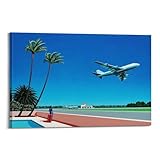 Póster de avión de pasajeros sobre la piscina de Hiroshi Nagai, obra...