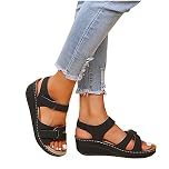 Sandals for women UK Clearance, Orthopedic Shoes for Women Plantar Fasciitis, Comfort Wedge Sandals, Open Toe Ankle Strap Sandals, Summer Wide Fit Cushion Walk Leather Sandals with Arch Support