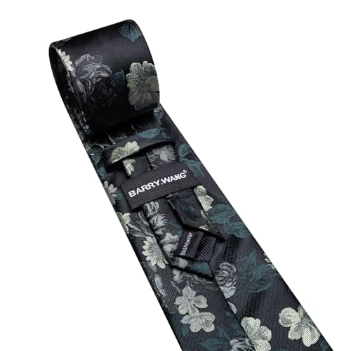 Image of Barry.Wang Flower Ties for Men Handkerchief Cufflinks Set Wedding Necktie Set Party