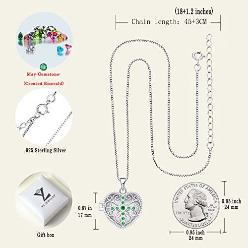Yl Cross Locket Necklace Sterling Silver Heart Pendant Created Emerald Filigree Jewelry For Women #TOP5