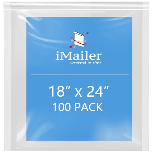 iMailer- 18" x 24" 100 Pack- 2 Mil Resealable Zip Bags- Clear Plastic Bags with Zip Top Lock for Storage, Organizing, Crafts, Travel