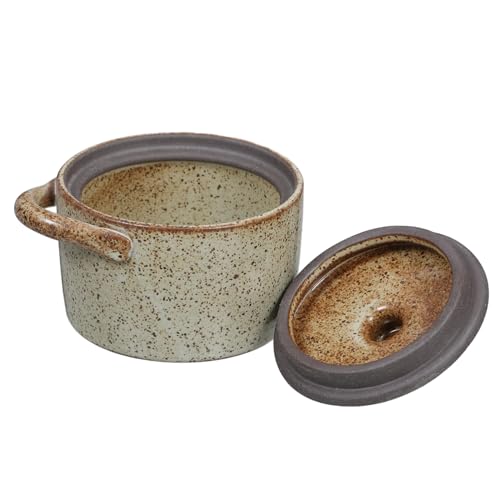 TOPBATHY Olla De Cerámica Rústica Con Tapa Para Estofado y Cocción Al Vapor Estilo Japonés Cazuela Pequeña Vintage Para Uso Doméstico Cocina