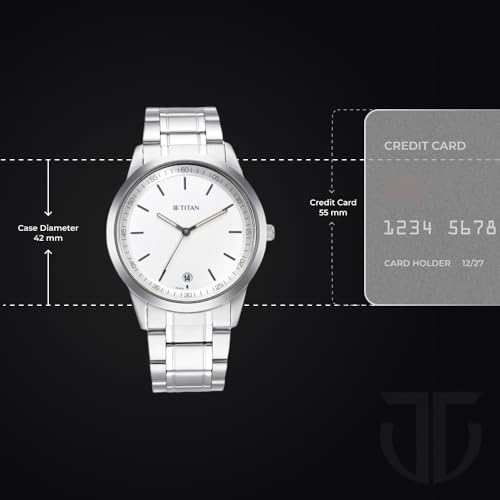 Image of Titan Minimalist Timeless Style Quartz Analog with Date Beige Dial Silver Metal Strap Watch for Men - NP1806SM03