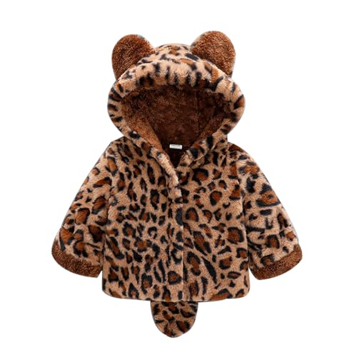 Baby 𝗣olar Fleece Hooded Jacket Boys Girls Thick Windproof Zip Up Leopard Print 𝗙𝗼x Coat Warm Plush Outerwear