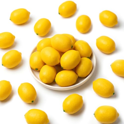 BigOtters 20PCS Small Artificial Lemons, Faux Yellow Lemons 2.7 x 1.8 Inch for Fake Fruit Bowl Lemonade Party Summer Decor Photo Props