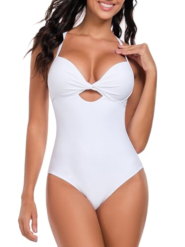 Women's Push Up Twist Front Cutout One Piece Swimsuits Crisscross Back Bathing Suits Adjustable Straps Swimwear