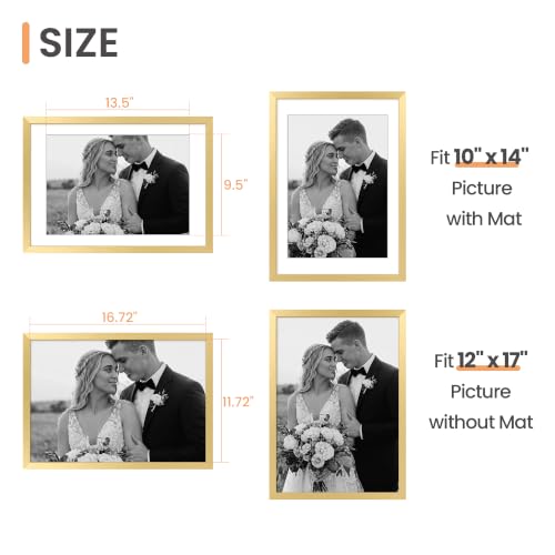 Image of upsimples 12x17 Picture Frame, Display Pictures 10x14 with Mat or 12x17 Without, Wall Hanging Photo Frame, Gold, 1 Pack