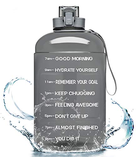 Venture Pal Large 128oz Leakproof BPA Free Fitness Sports Water Bottle with Motivational Time Marker to Ensure You Drink Enough Water Throughout The Day-Gray