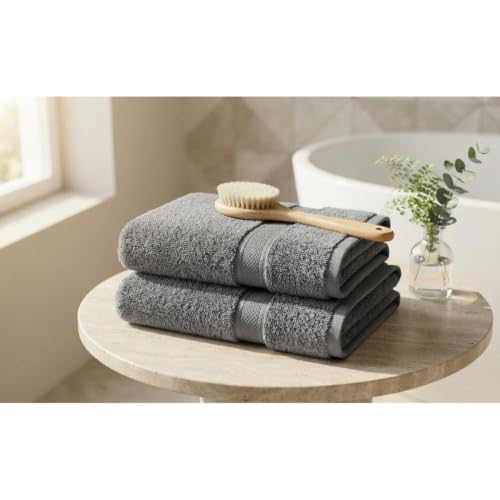 Image of 100% Cotton Handloom Hand Towel | Pack of 2 | Dark Grey | High GSM | Soft & Highly Absorbent | Quick Dry Woven Cotton | Skin Friendly | Bathroom, Kitchen, Gym & Travel