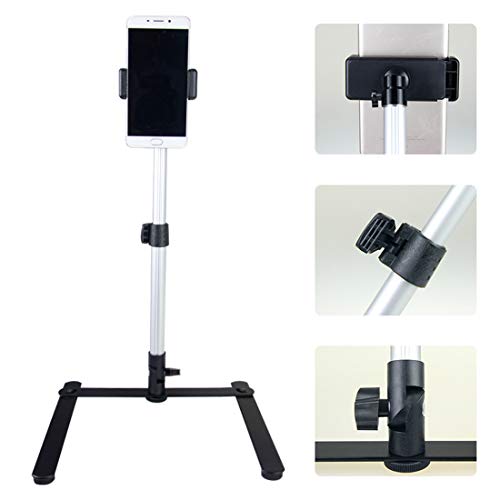 Ajustable Webcam Tripod with Cellphone Holder, Overhead Phone Mount, Table Top Teaching Online Stand for Live Streaming and Online Video and Food Crafting Demo Drawing Sketching Recording