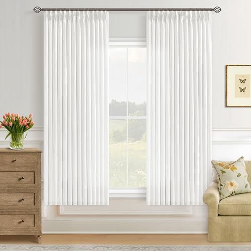 Image of Ivory White Semi Sheer Pinch Pleated Linen Curtains 63 Inch Long