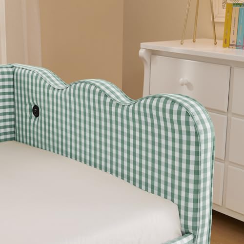 Image of KEIKI Twin Size Upholstery Gingham Daybed with Trundle and USB, Cyan