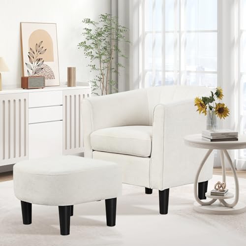Sillón con terciopelo Teddy beige y otoman miniatura 4