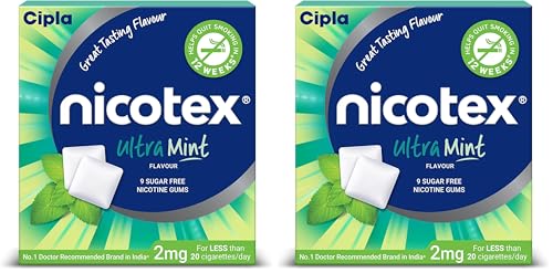Image of Cipla Nicotex Nicotine Sugar Free Gums 2mg | Helps to Quit Smoking | WHO - approved Therapy | 9 Gums each pack | Pack of 8 (Ultra Mint)